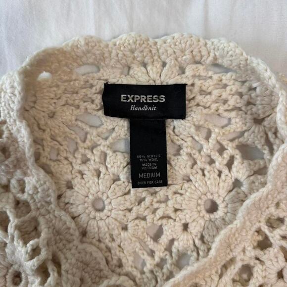 cream crochet floral handknit sweater medium boho cottagecore y2k - Picture 7 of 8